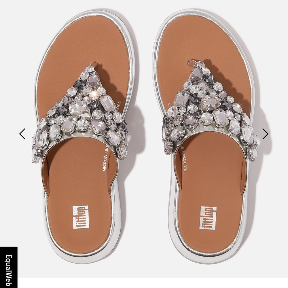 FitFlop Jewel-Deluxe Metallic-Leather Flatform Toe-Post Sandals